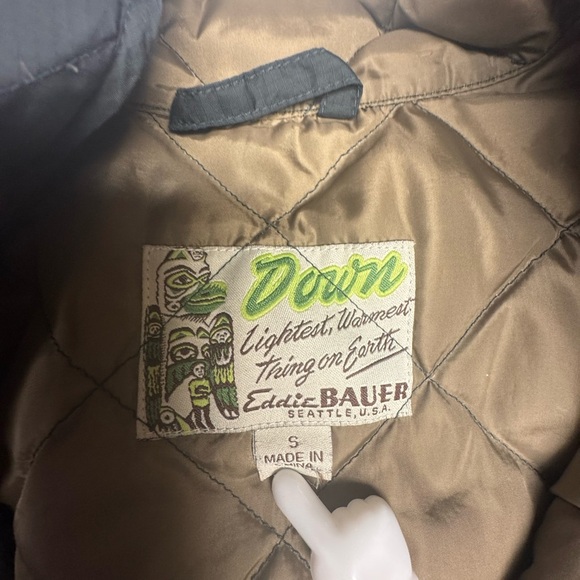 Vintage Eddie Bauer Women's Quilted Puffer Jacket 550 Down Navy and Green - Picture 4 of 8